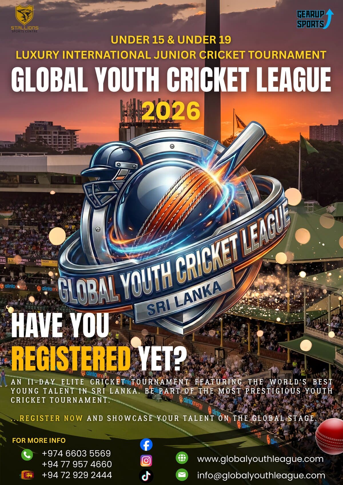 Register for Global Youth Cricket League 2026 - U15 and U19 Categories
